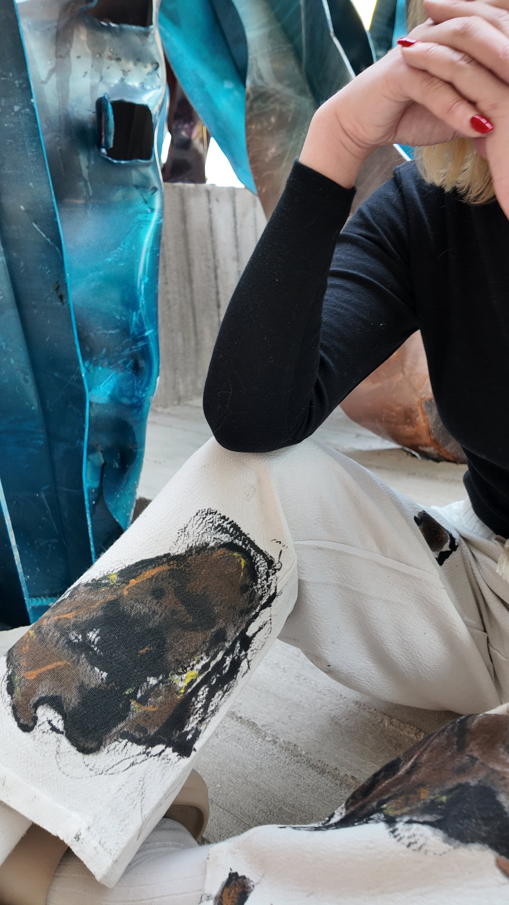 Abstract animal print white lounge winter pants