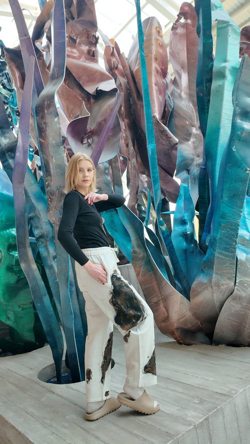 Abstract animal print white lounge winter pants