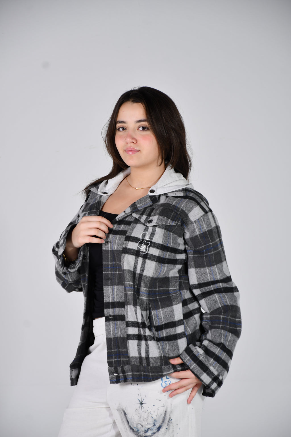 White smiley plaid over shirt