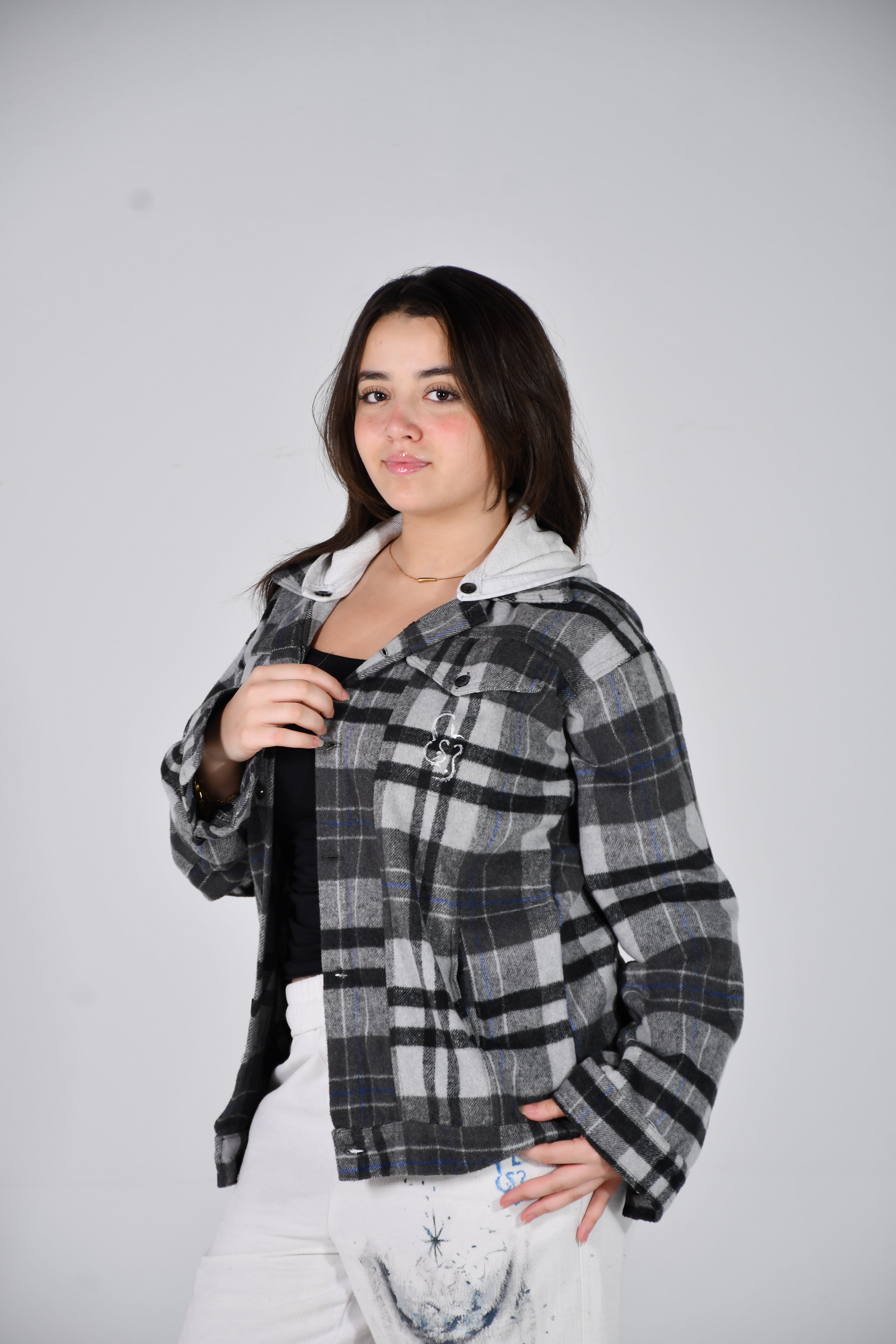 White smiley plaid over shirt