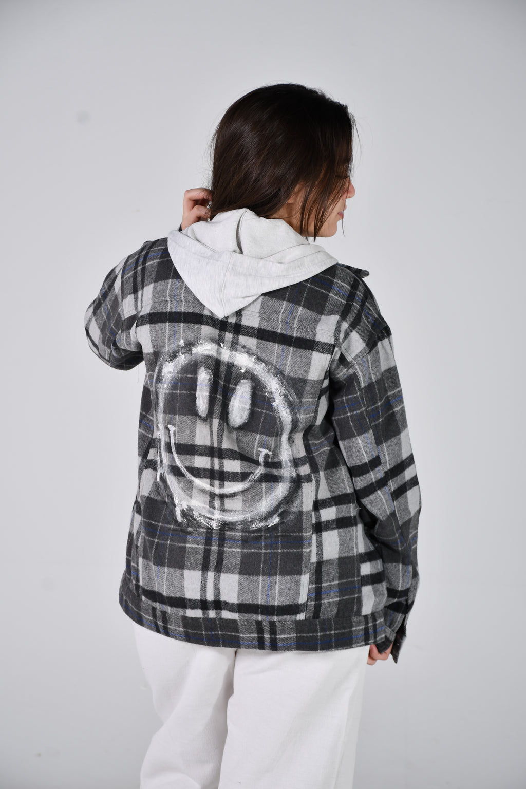 White smiley plaid over shirt