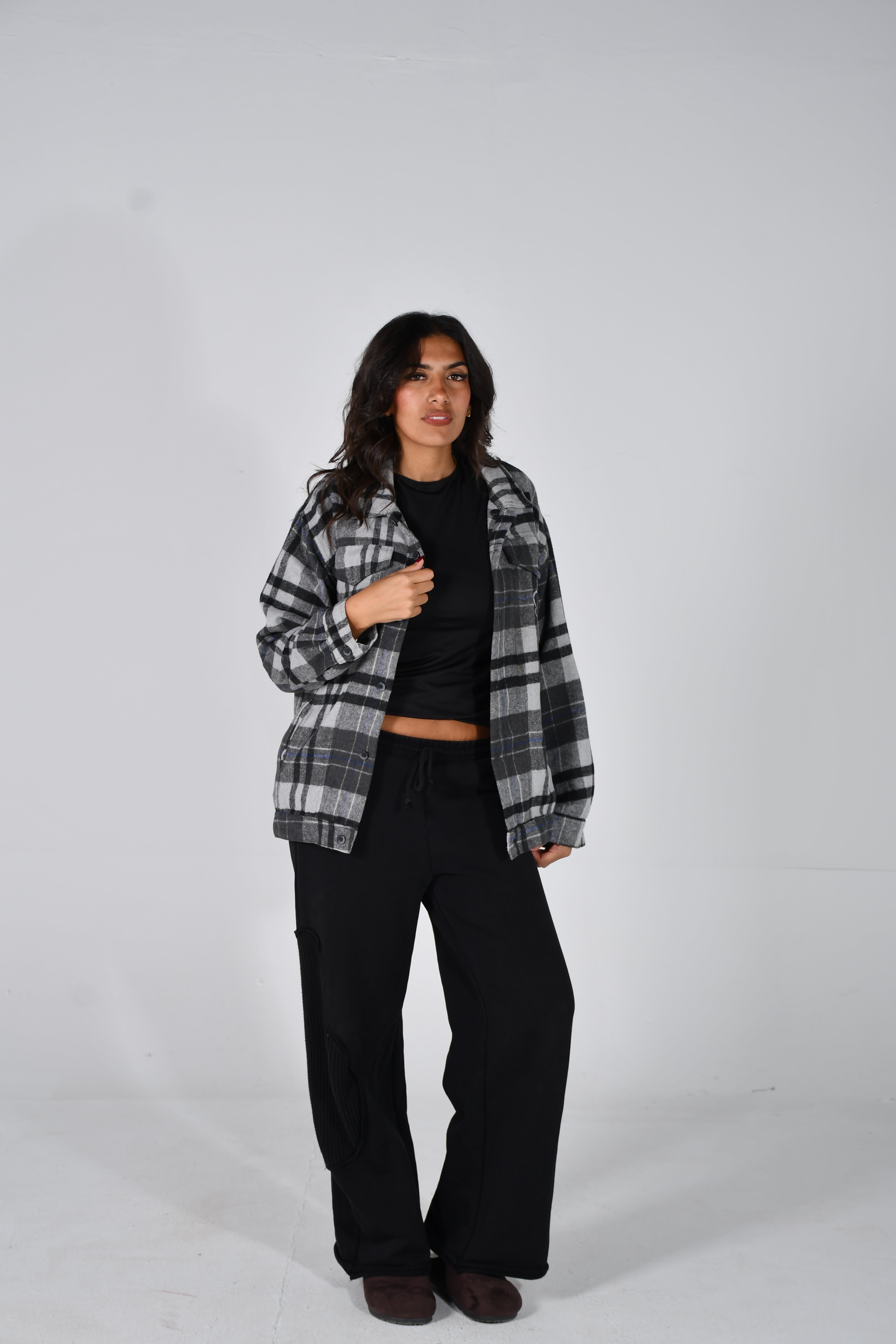 Grey smiley plaid over shirt