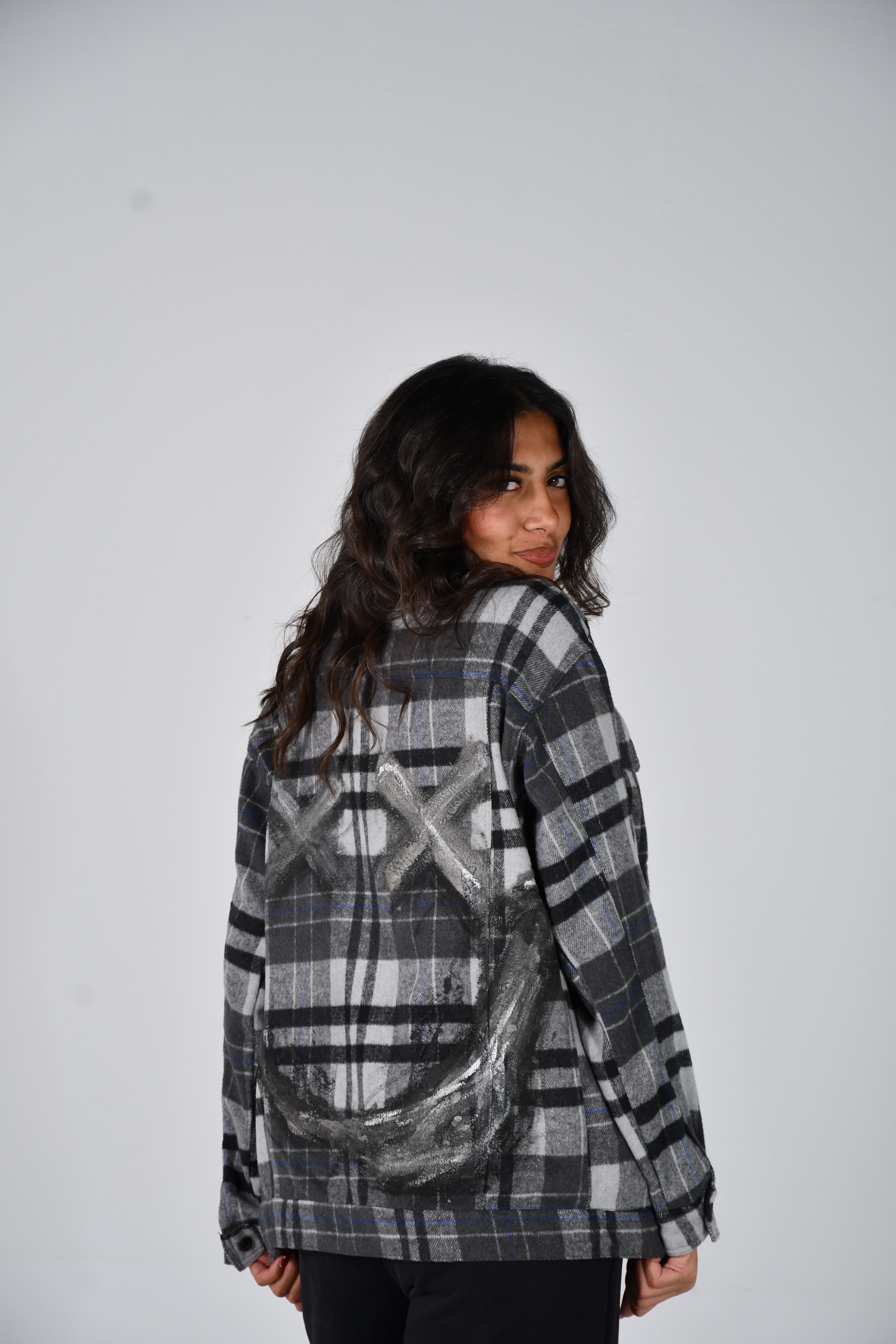 Grey smiley plaid over shirt