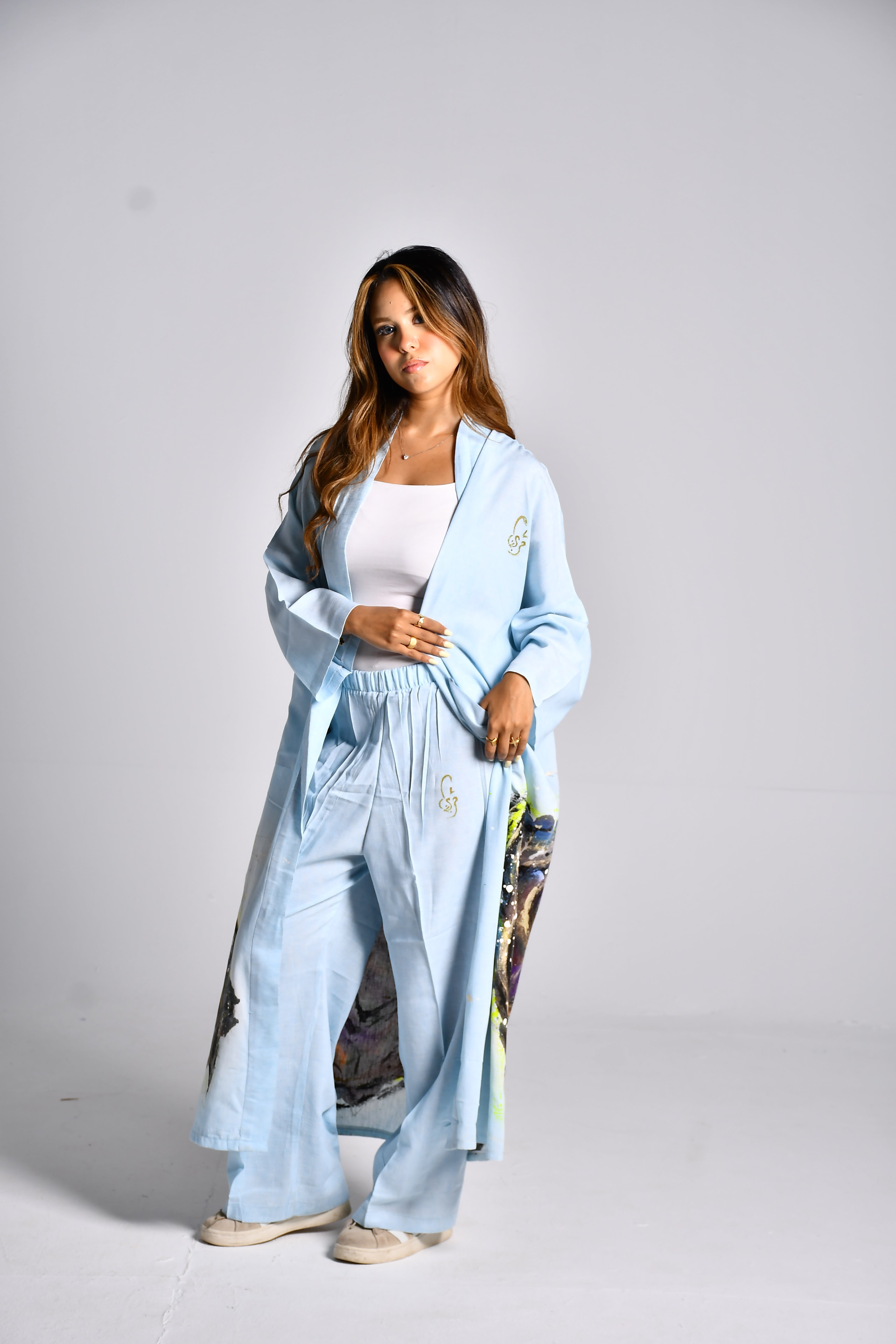 Blue butterfly linen set