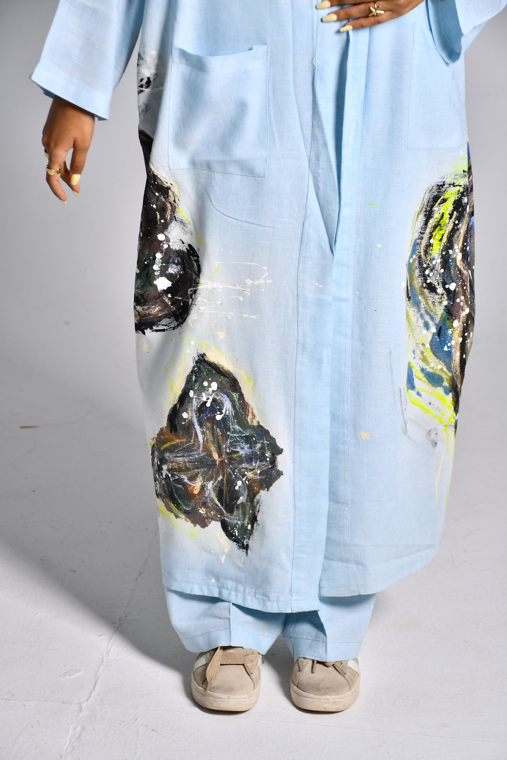 Blue butterfly linen set